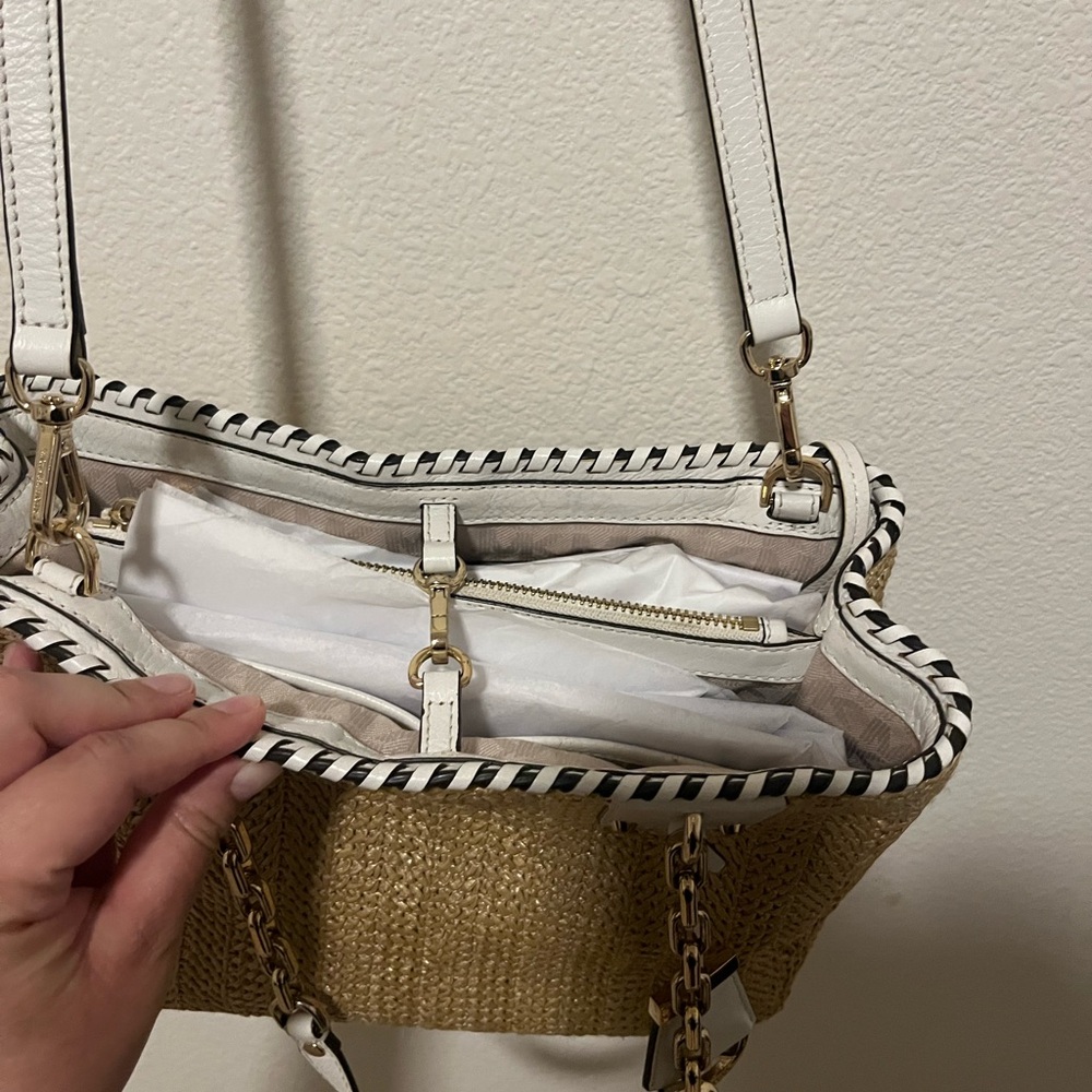 Michael Kors Tan and White Raffia Tote Bag - Picture 3 of 6
